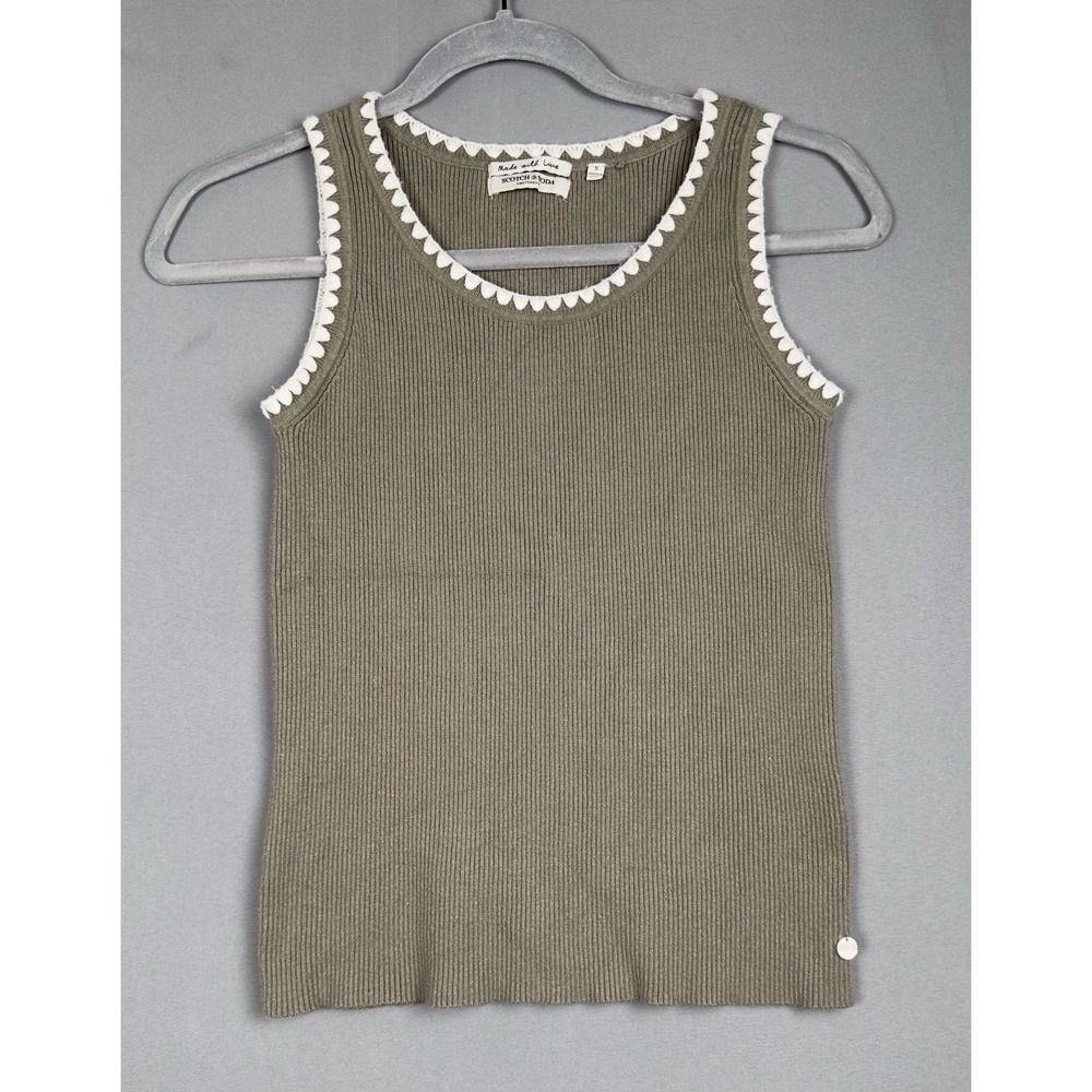 Scotch & Soda Rib Knit Tank Top with Contrast Trim - Olive